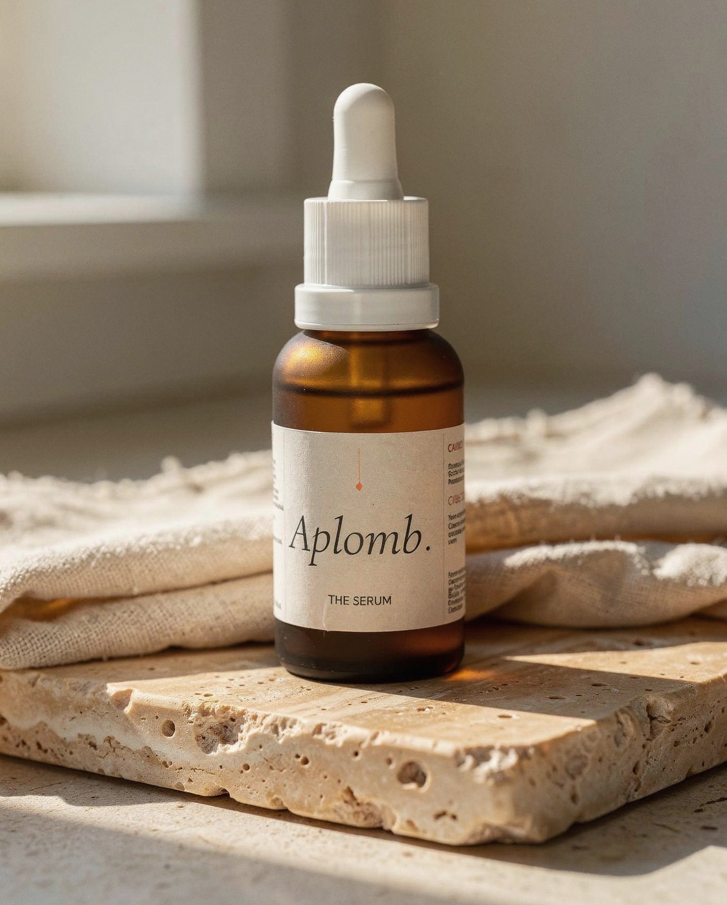 APLOMB Facial Serum bottle in warm light.